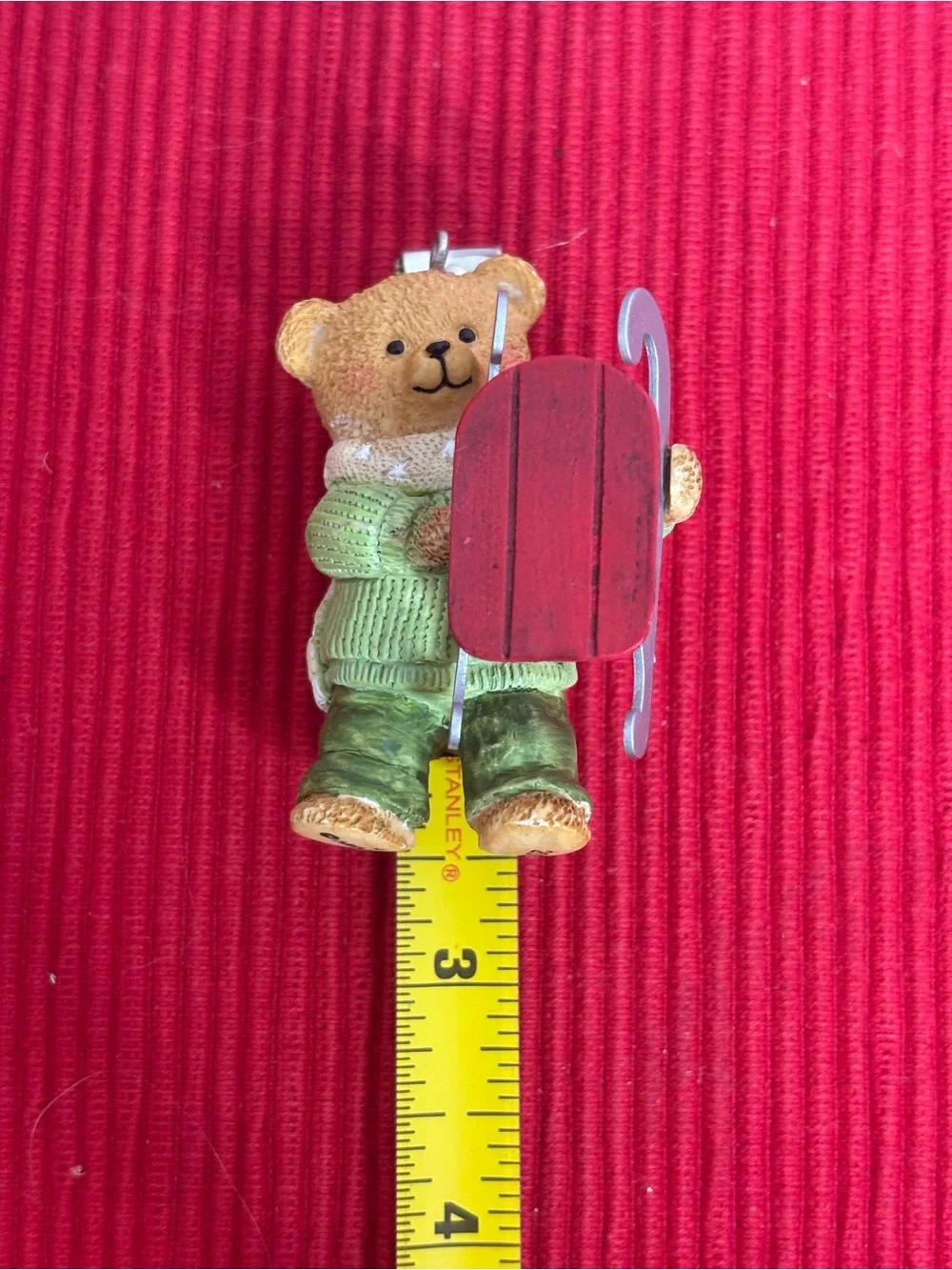 Hallmark Dexter Next Bear Ornament in Green Sweater with Red Sled